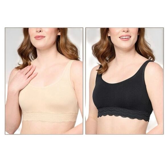Cuddl Duds Other - CUDDL DUDS INTIMATES Bras Set of 2 Lace Scoop Neck Wireless Black Beige 3X
